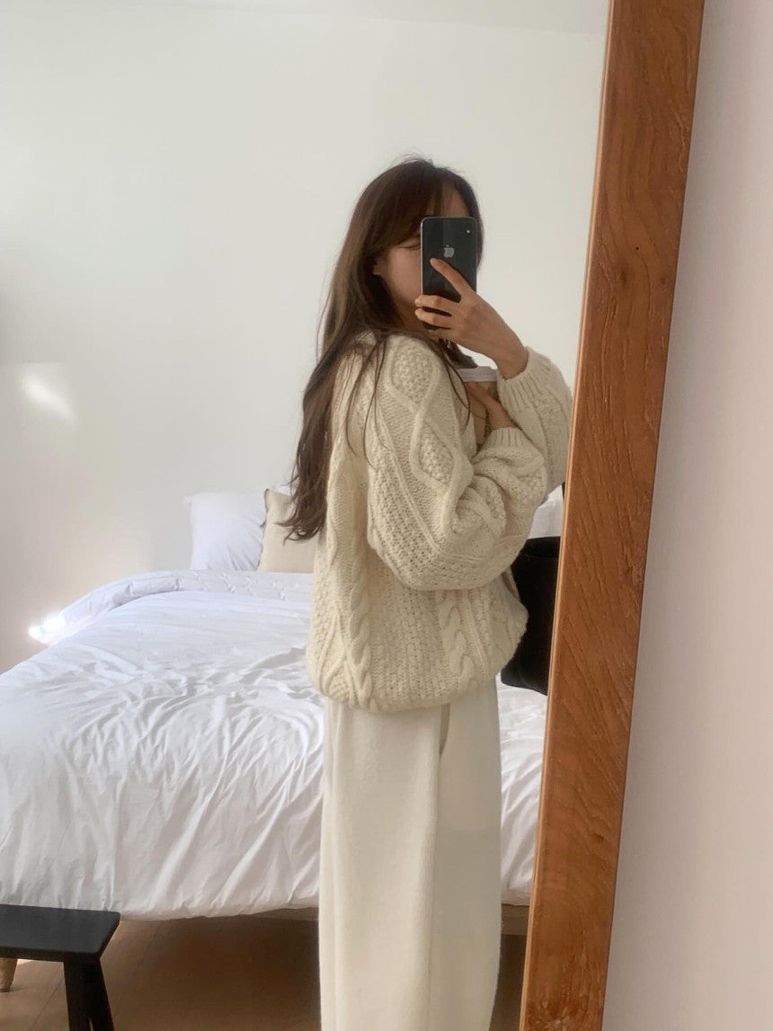 liter house wool cable cardigan-2col