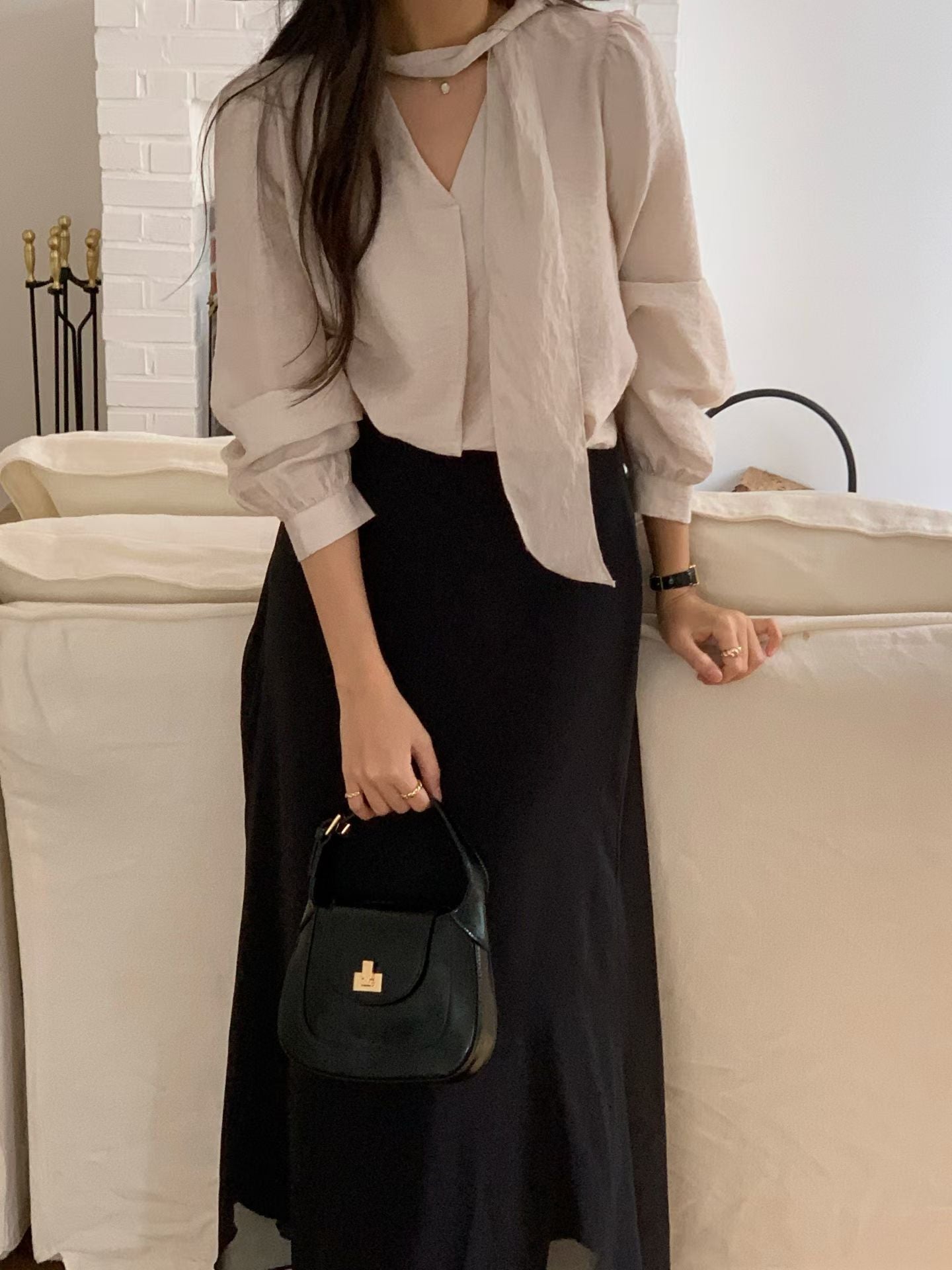 classic tie blouse-4col