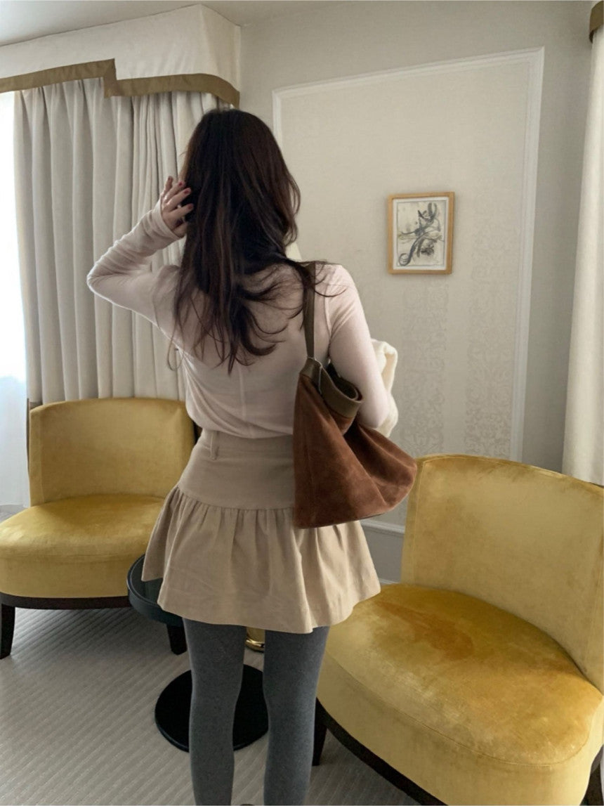 Corduroy frill skirt-2col