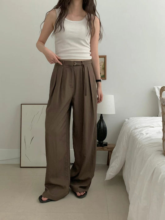 Soi strap wide two-pintuck slacks-2col /ショート丈あり