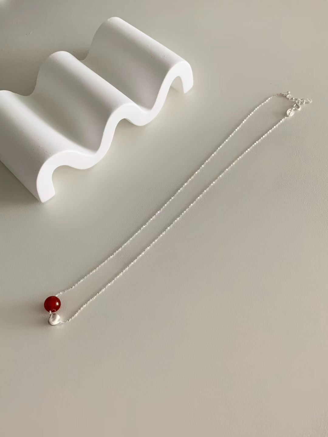 Pia Red Onyx Silver Ball Necklace