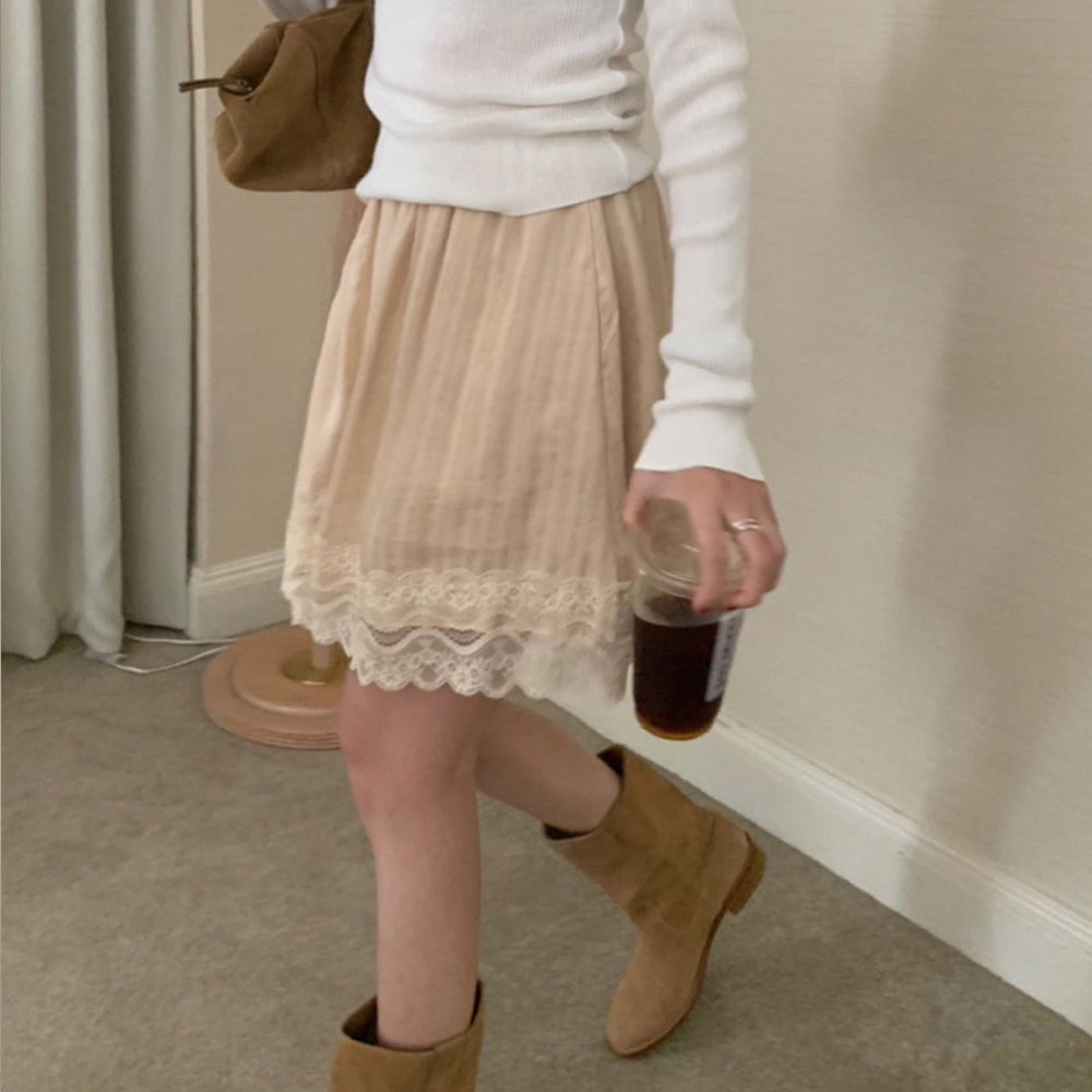 Chunky lace skirt-2col