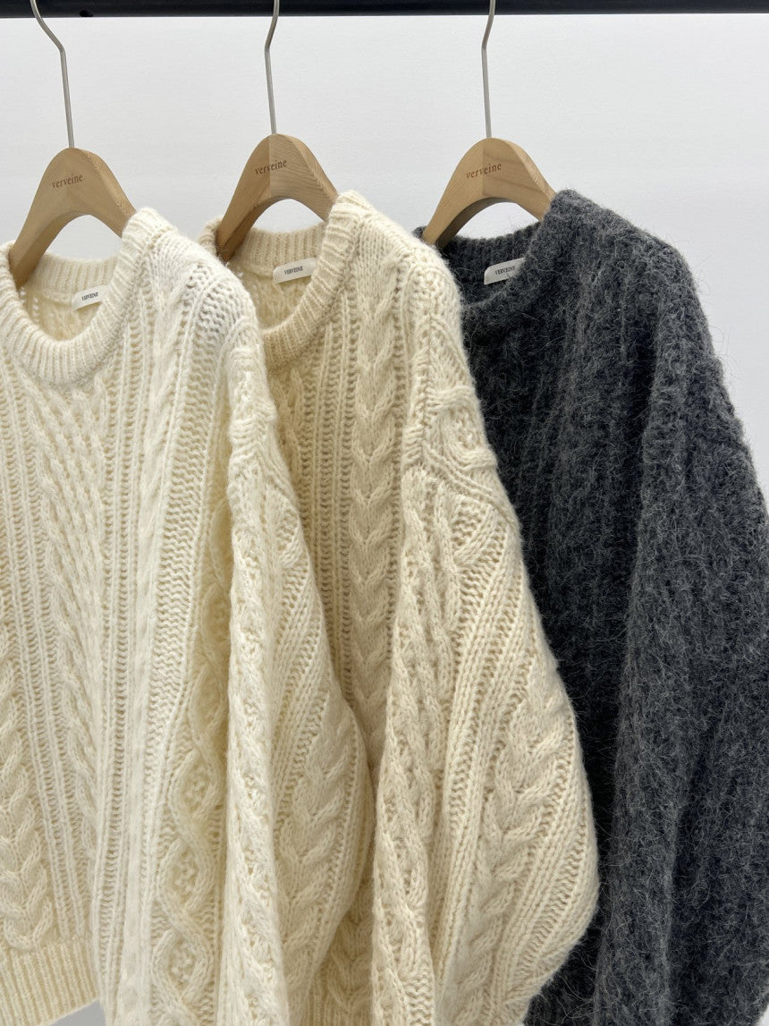 French alpaca cable round knit-3col