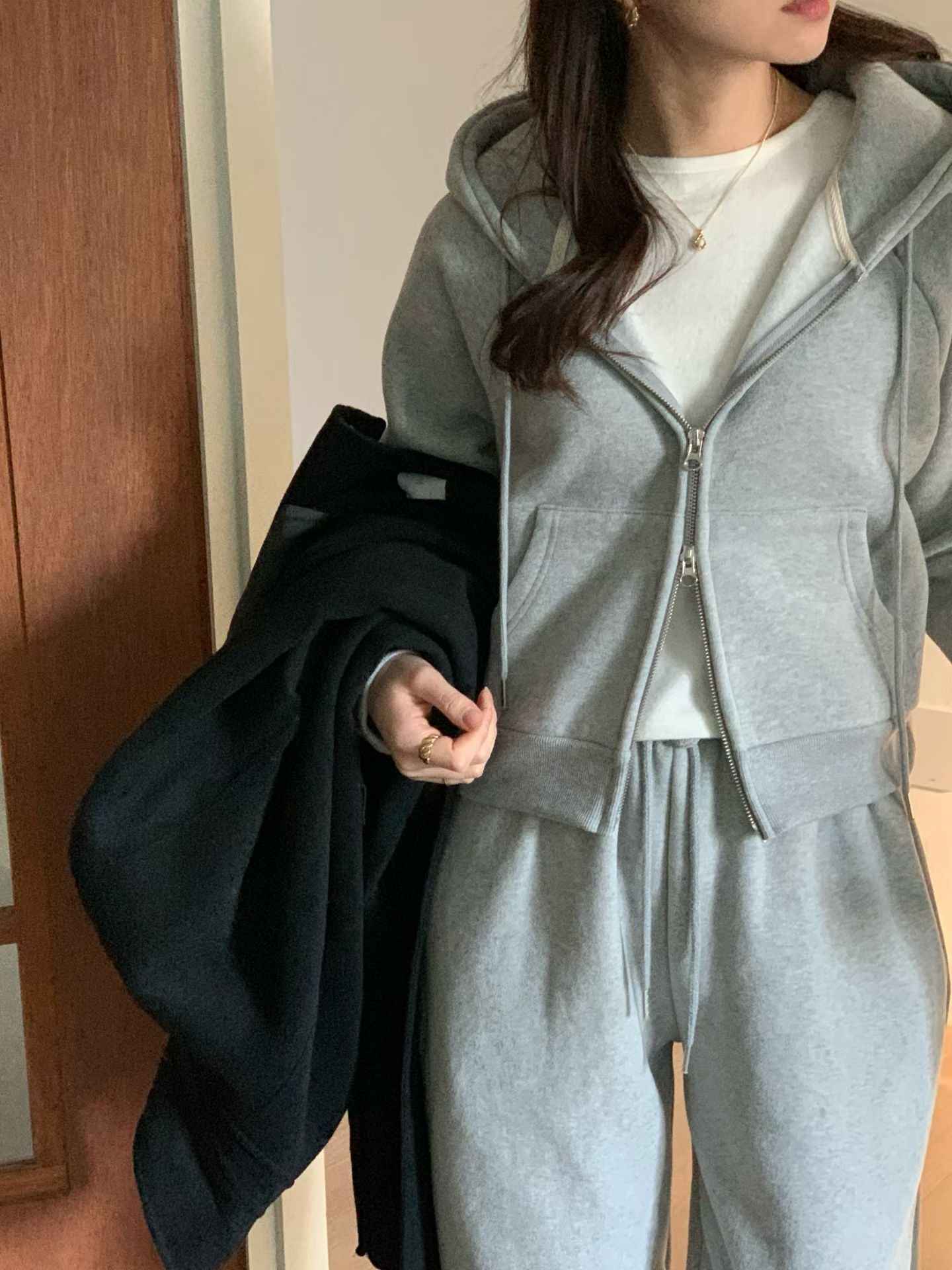 slow gimo joggerpants&hood zip up-4col