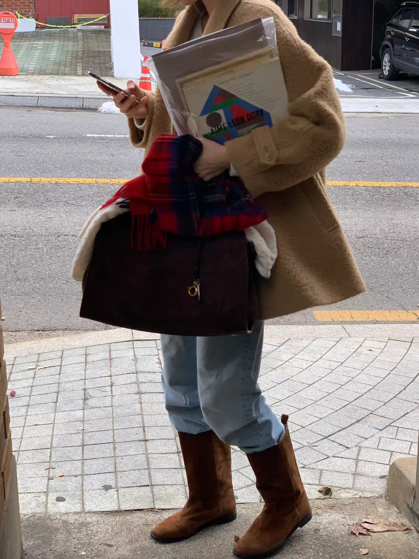 Ounce check wool muffler-3col