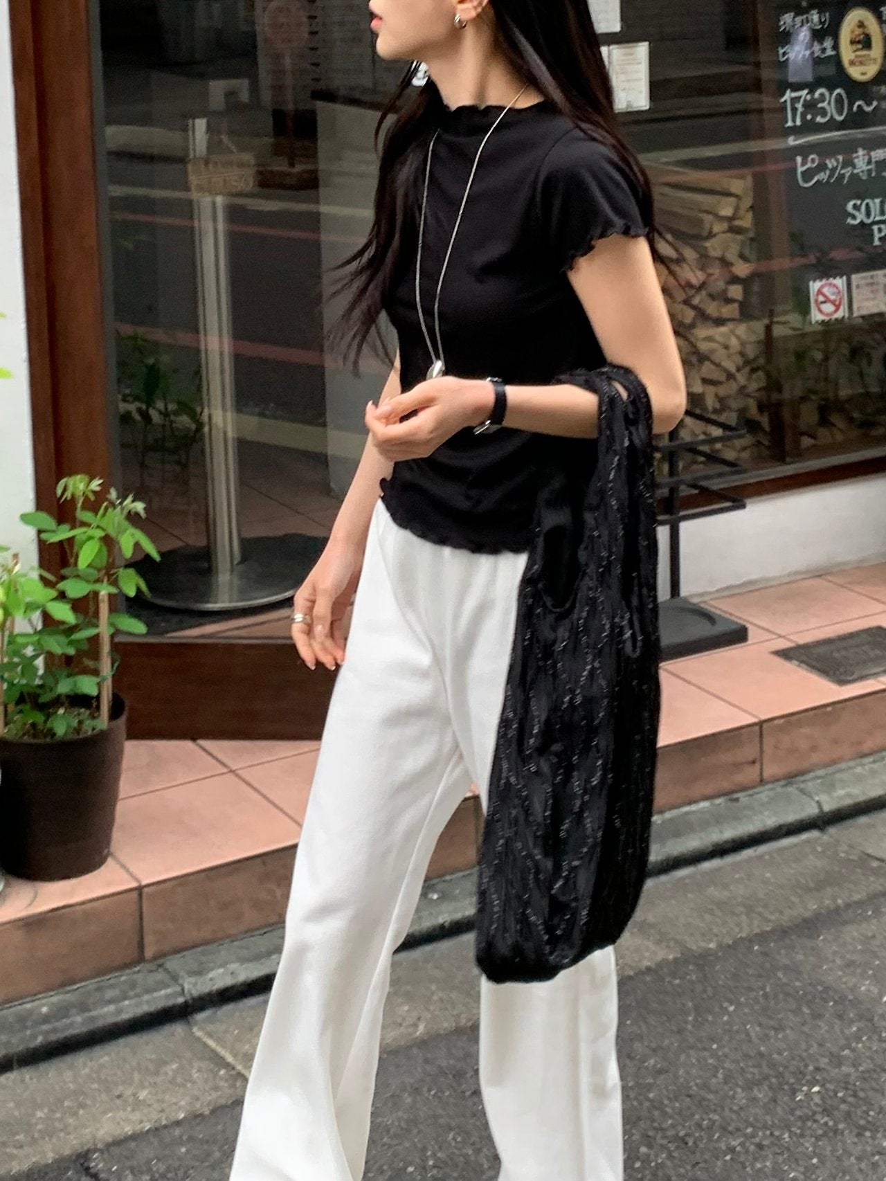 Aileen frill short sleeve T-2col