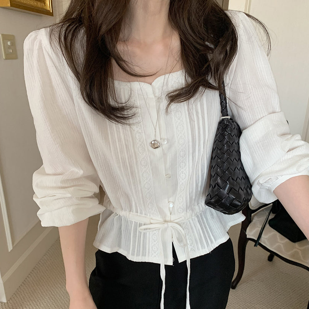heart-neck pintuck blouse-2col