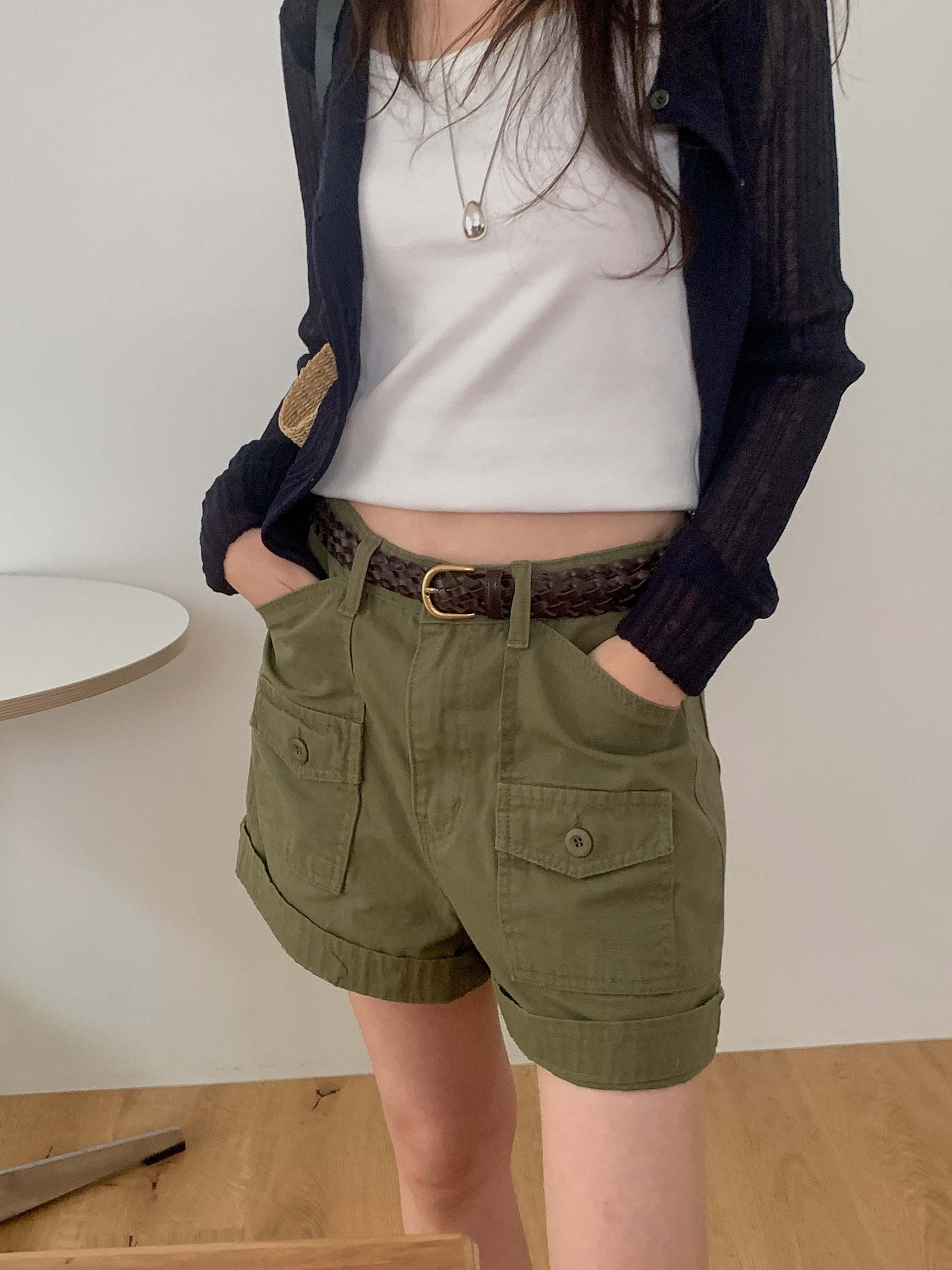 Oxford half pants-2col