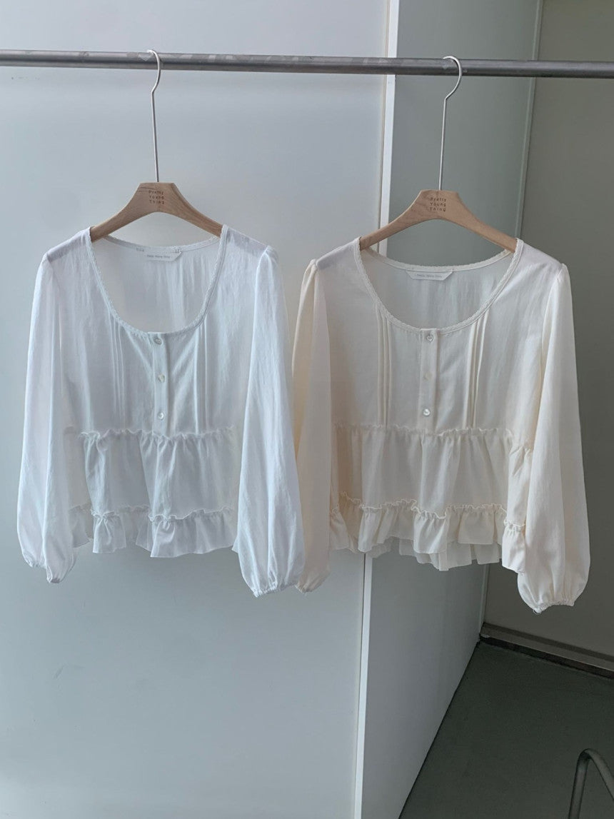 Cake pin tuck blouse-2col