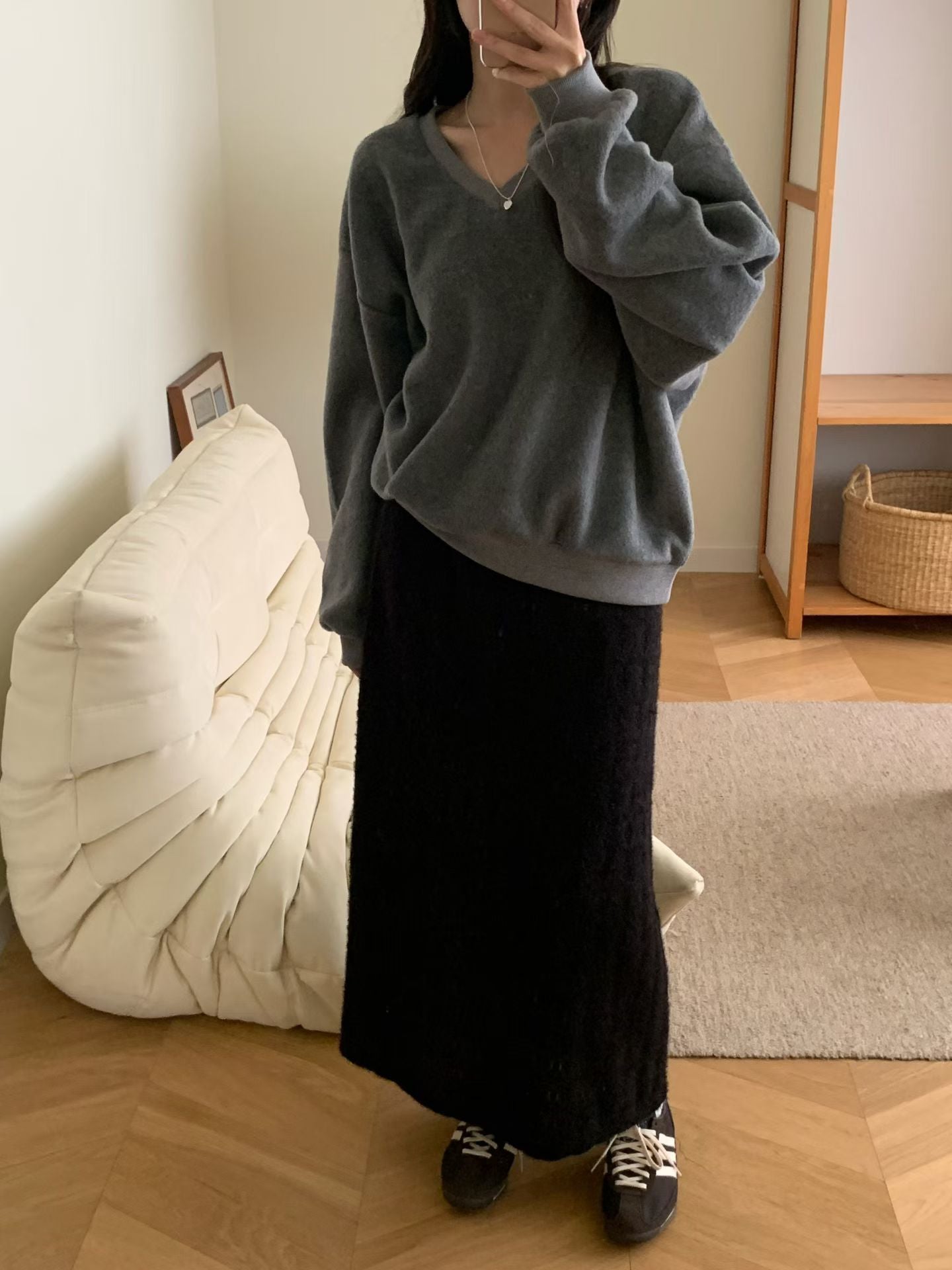 winter lace long skirt-2col