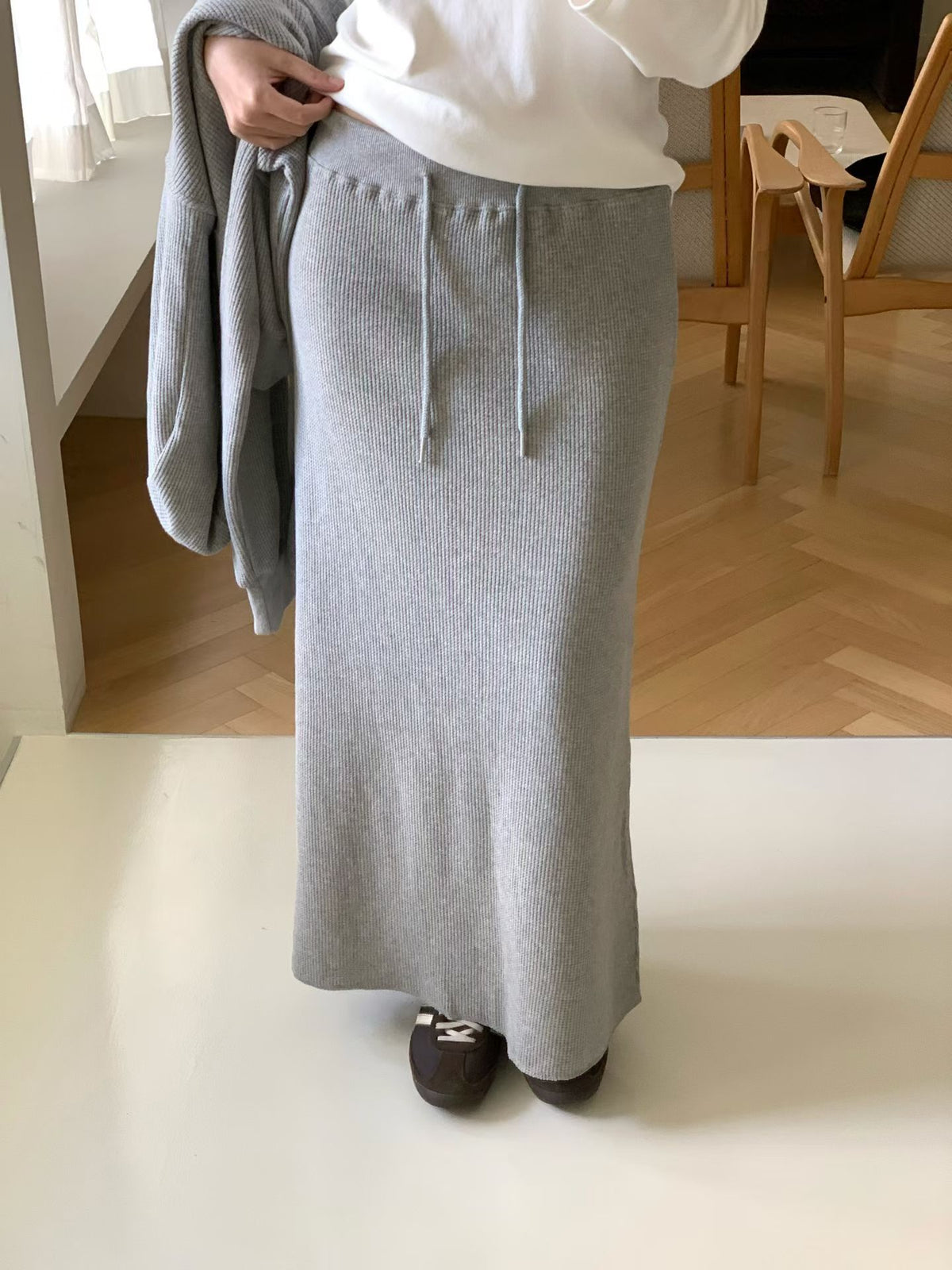 Waffle 2way hood zipup&skirt-2col