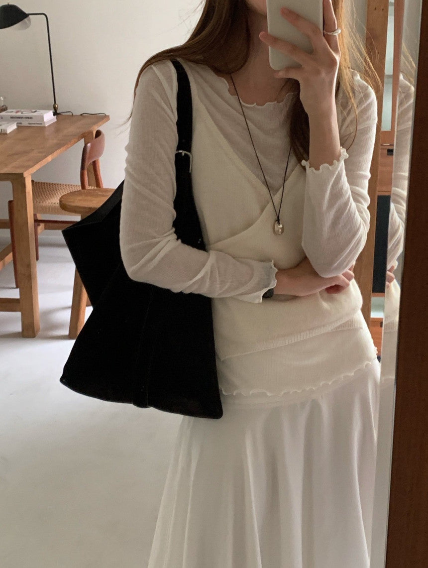 Ribbon frill tencel wool T-3col