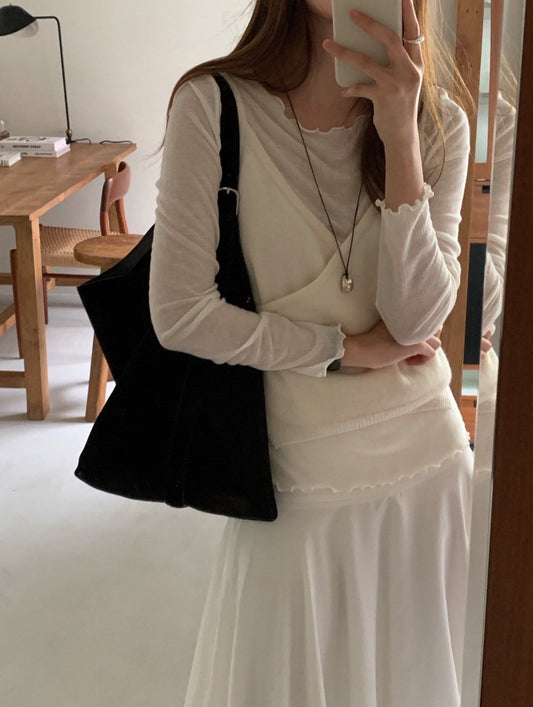 Ribbon frill tencel wool T-3col