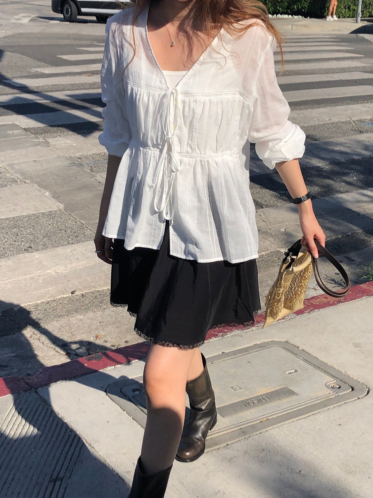 Arel V-neck string blouse