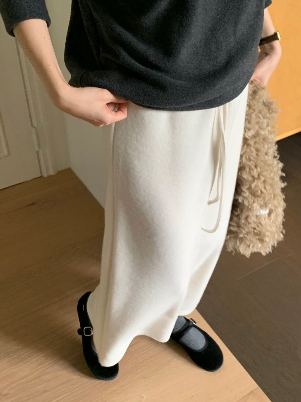 wool maxi skirt-3col