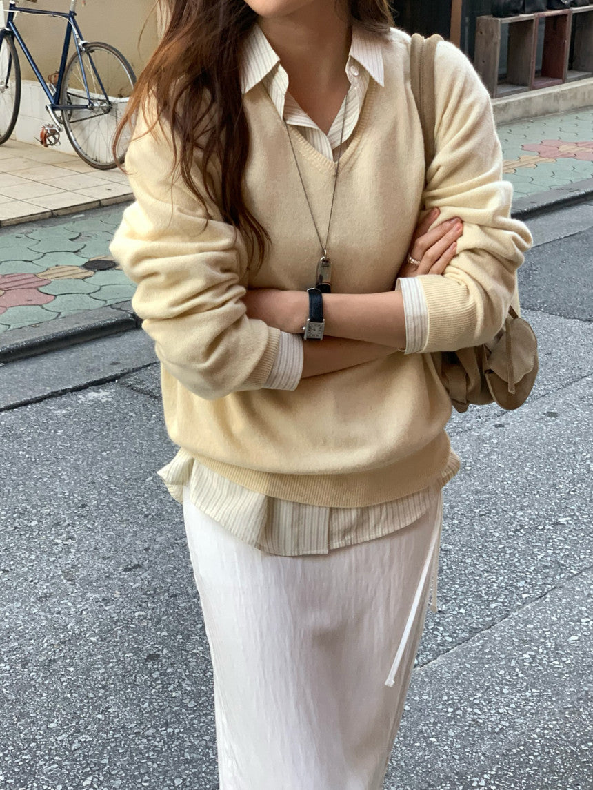 Adele wholegar cash v-neck knit-5col