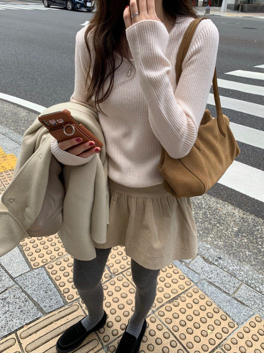 Tier U-neck knit-4col