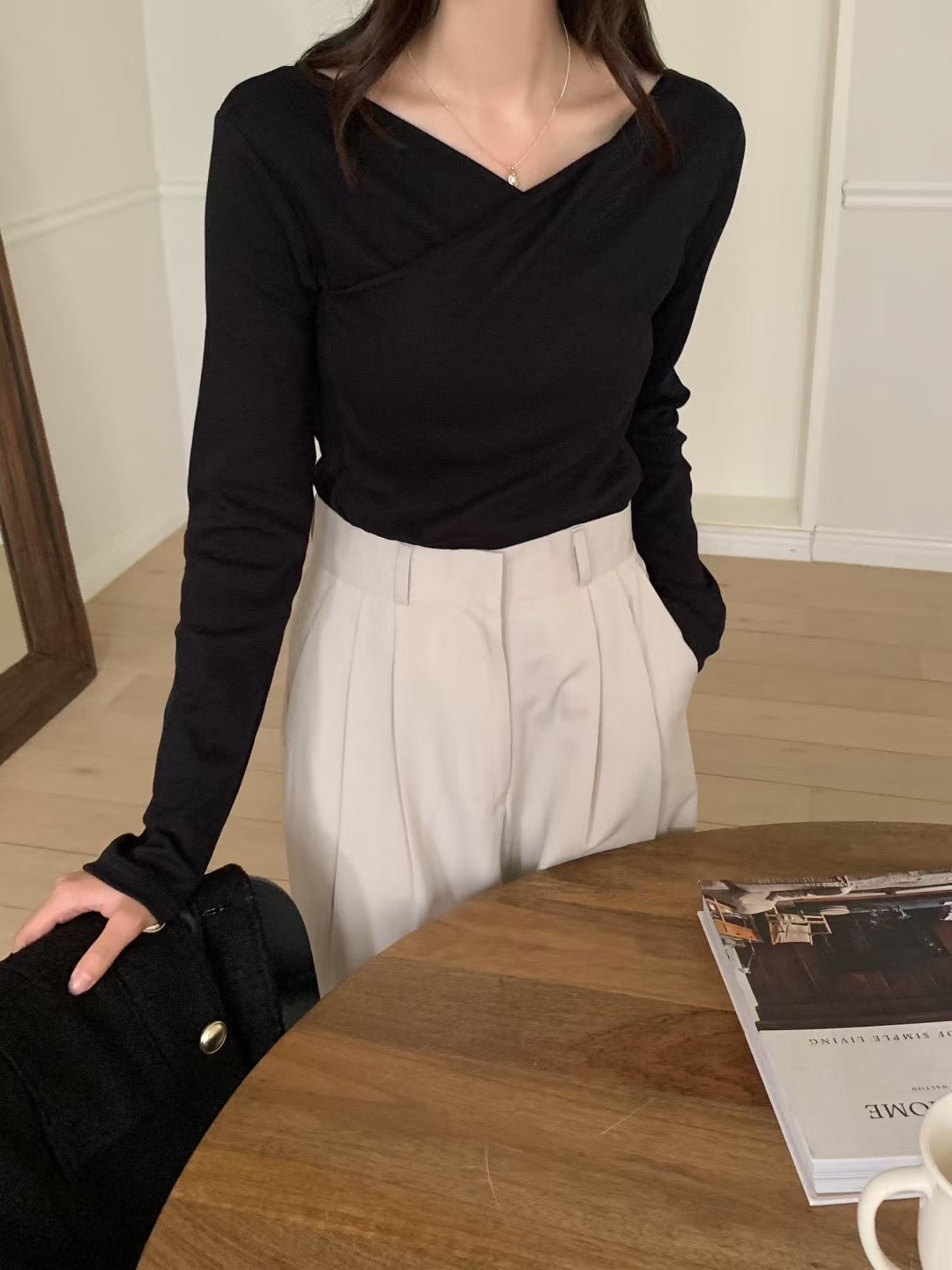 Jane v neck rib T-5col