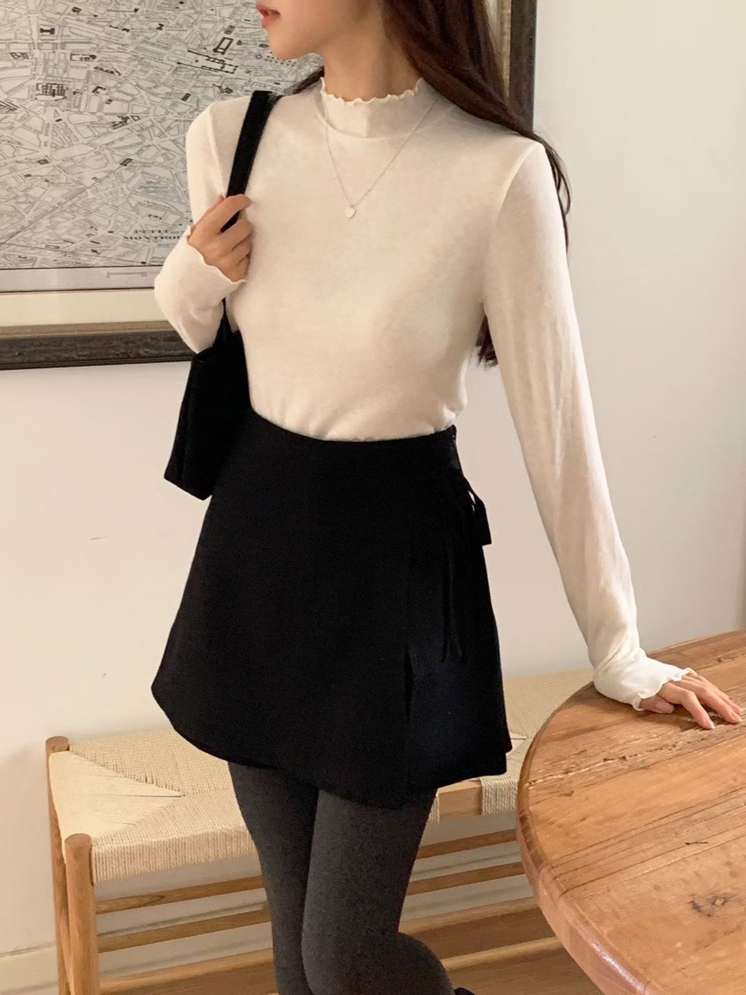 Rose angora half high neck T-5col