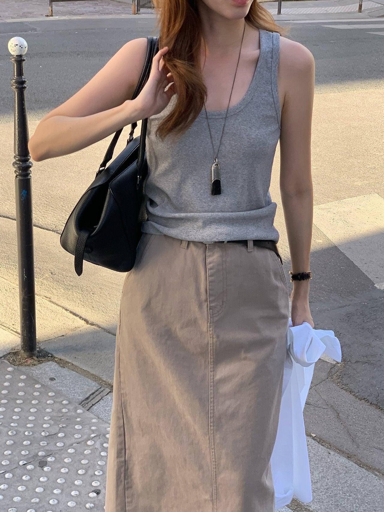 Line U-neck panel sleeveless-5col