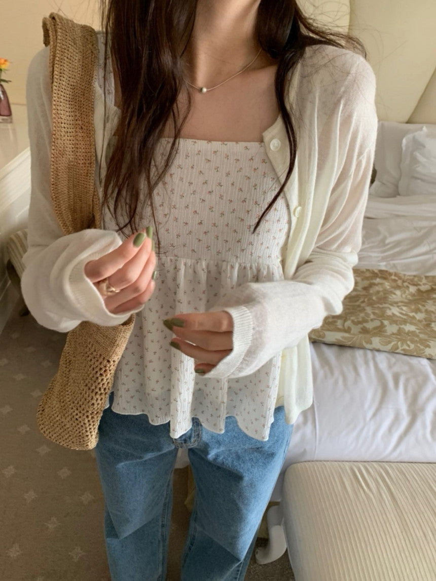 linen round cardigan-5col