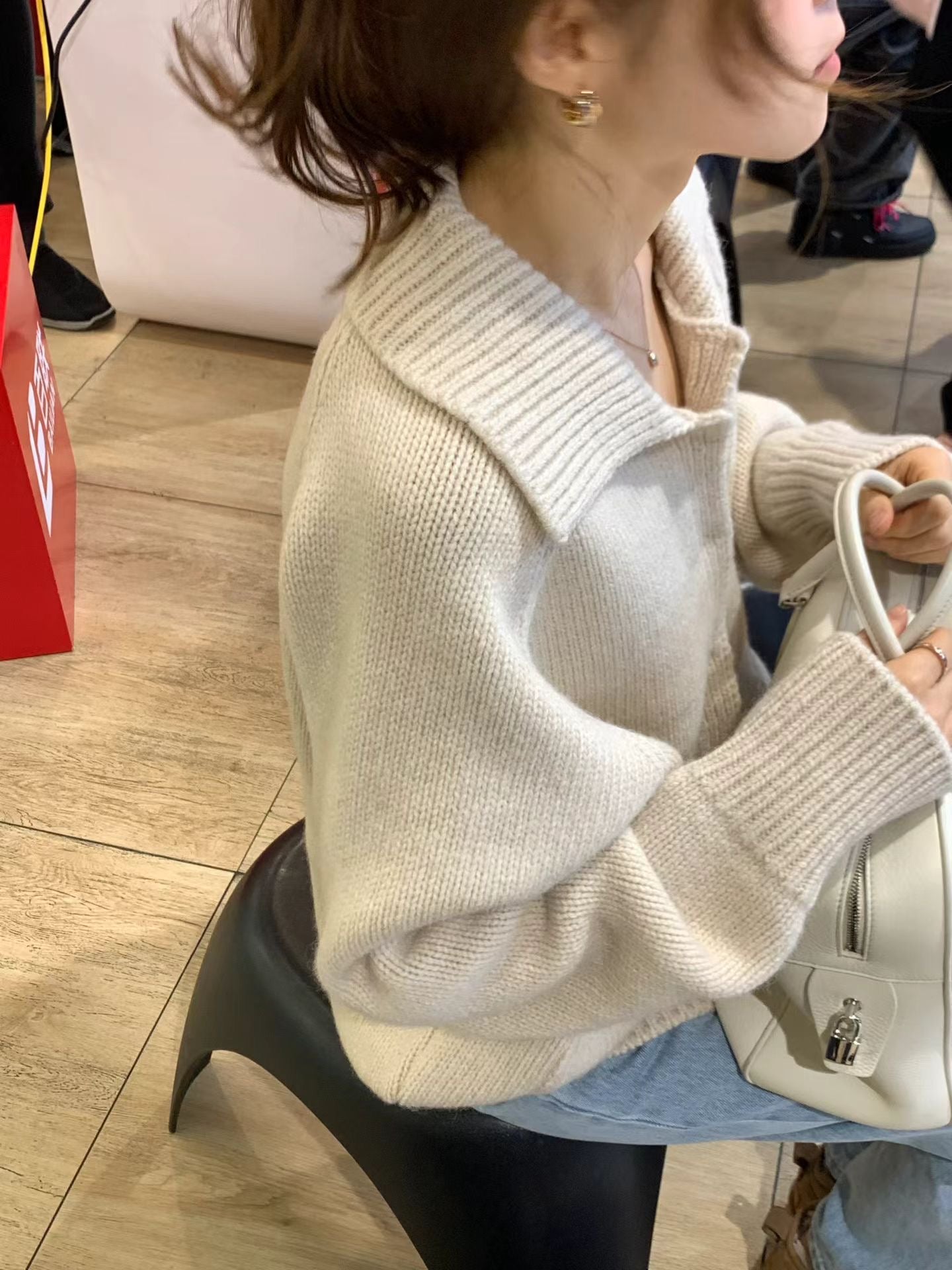 Ounce bailey collar knit cardigan-2col