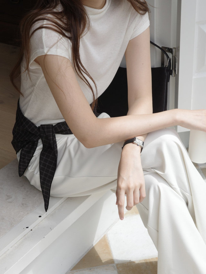Mock neck wool tencel drop shoulder T-4col