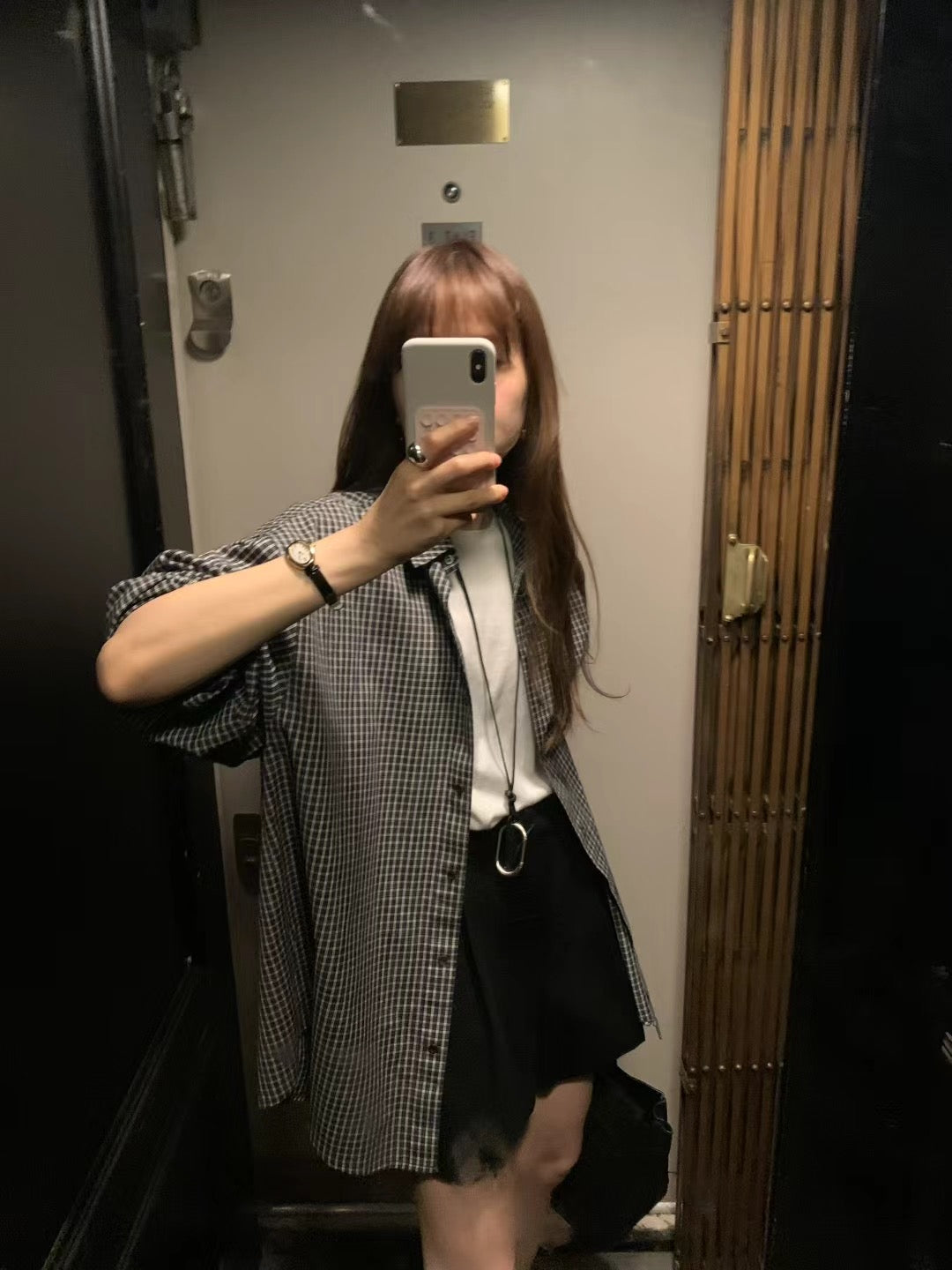 Ounce marron check shirt-2col