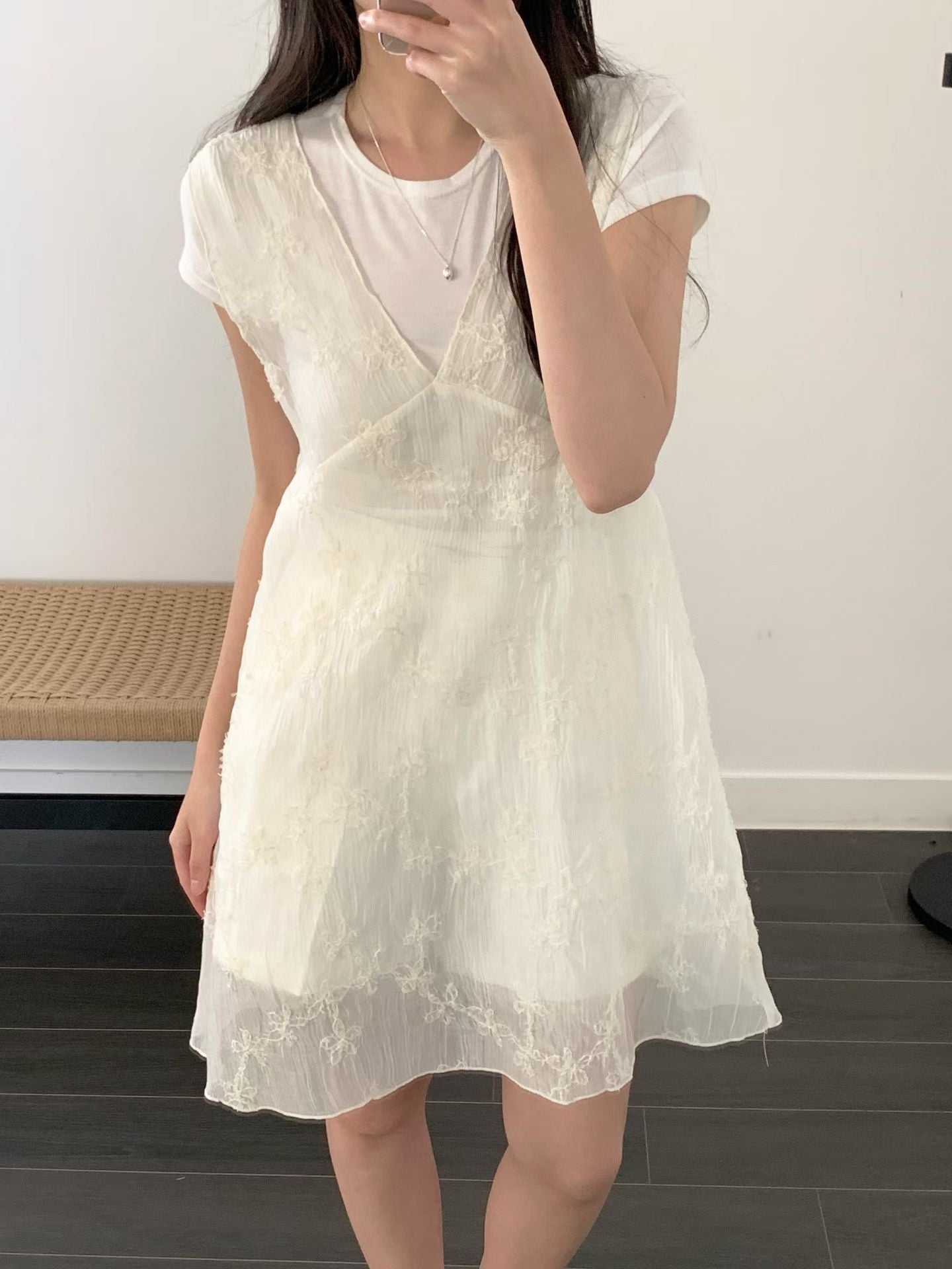 embroidered see-through bustier onepiece-2col