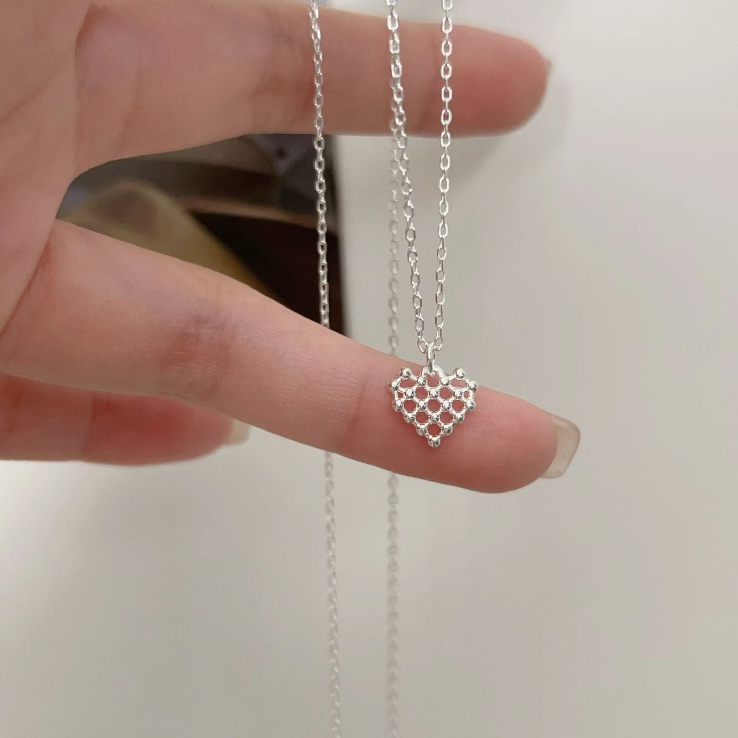 Silver ball heart necklace