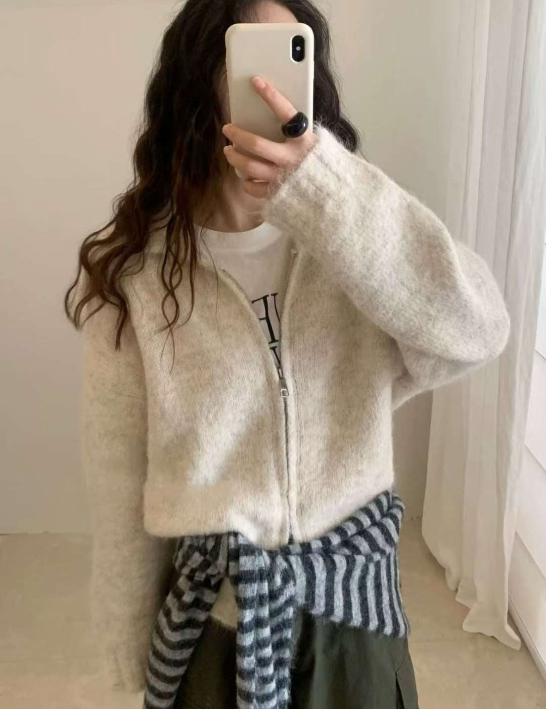 collar zip-up cardigan-3col