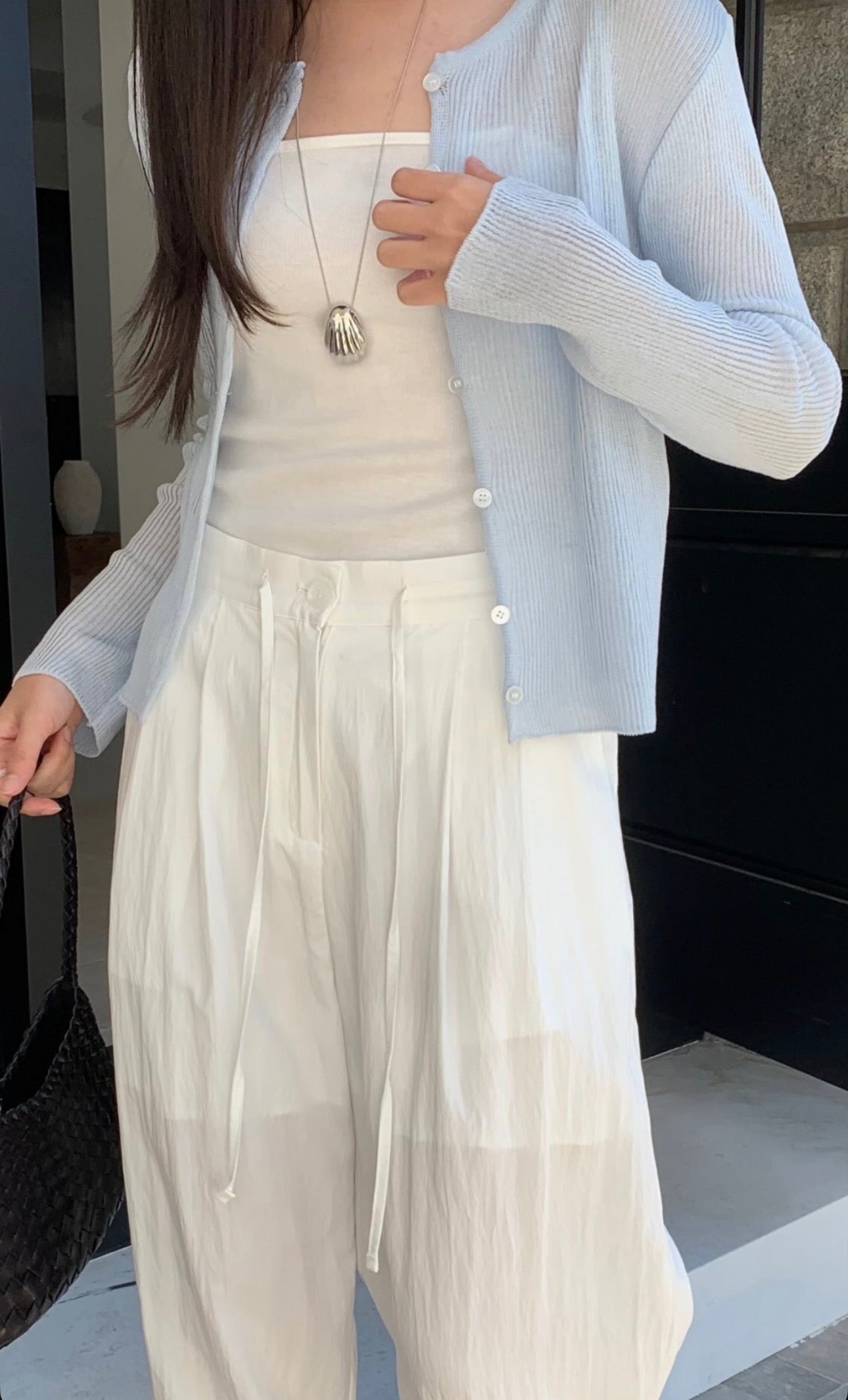 with linen string cardigan-3col