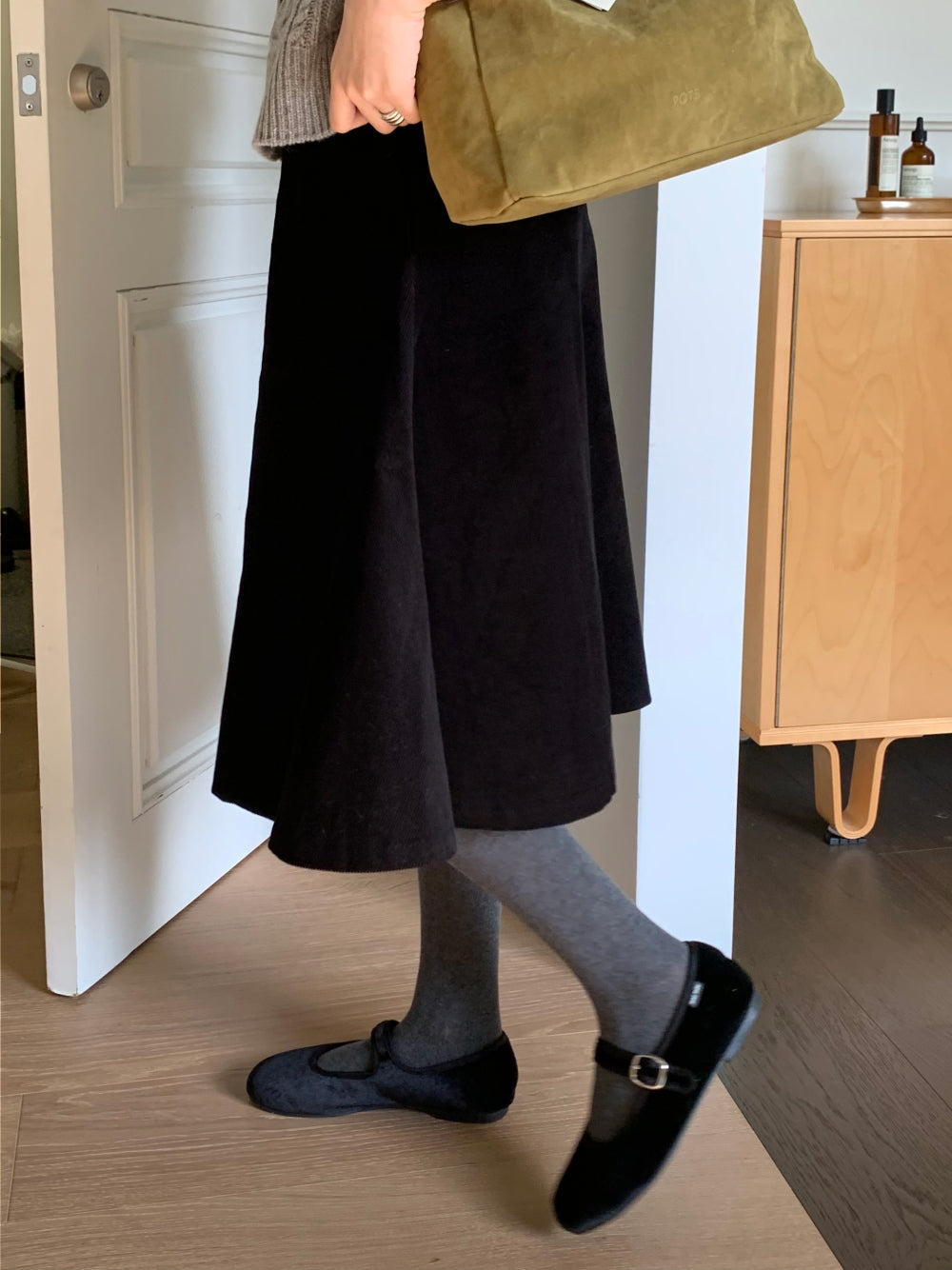 Sage corduroy skirt-2col