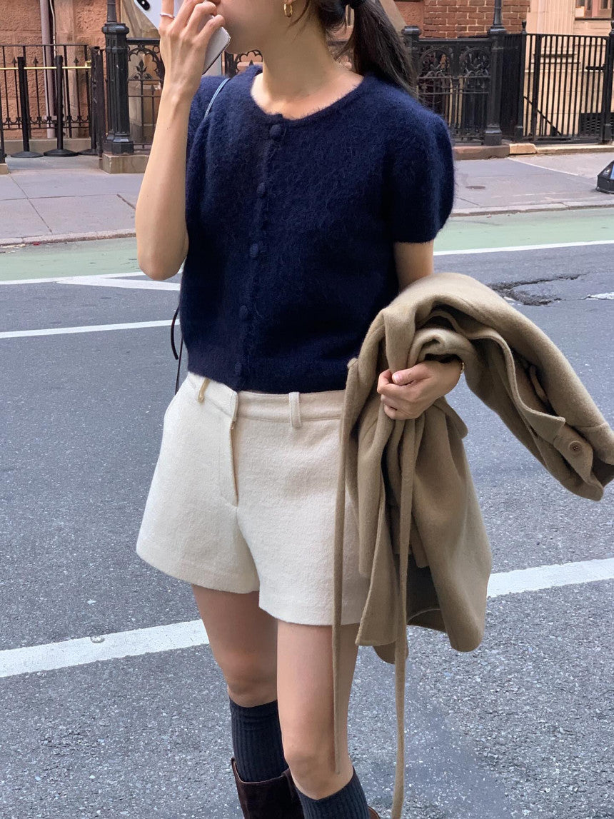 Want alpaca half cardigan-4col