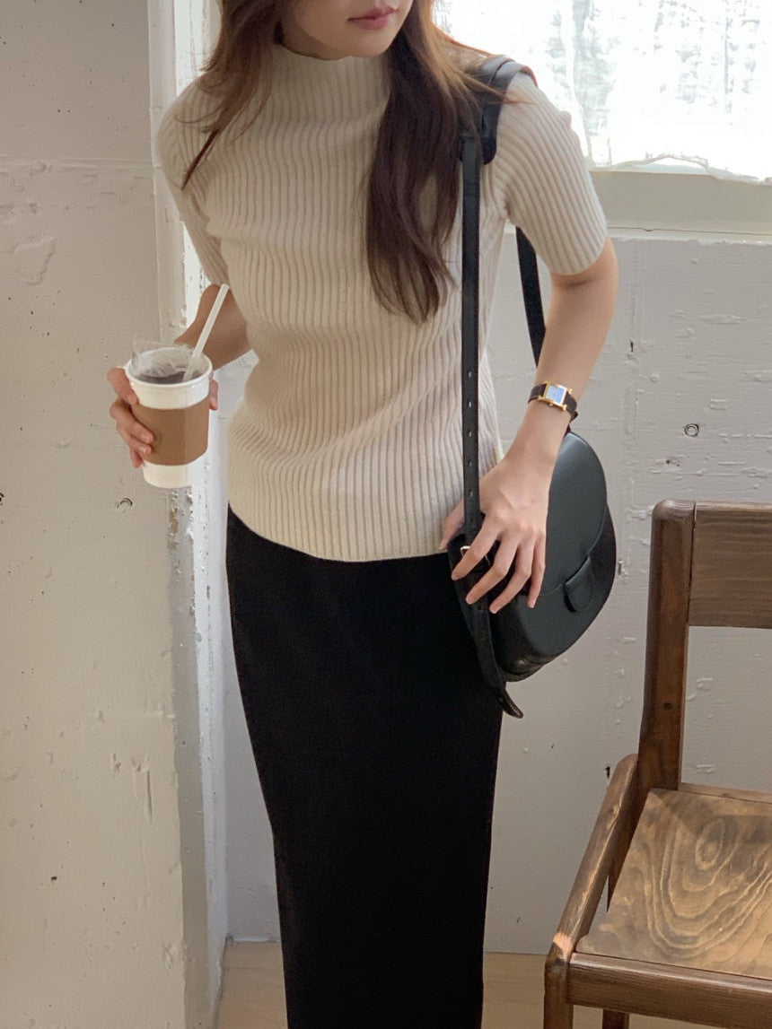 cashmere mockneck half knit-5col