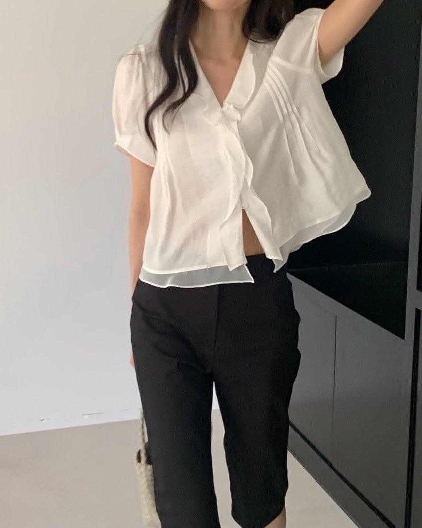 mori pintuck blouse-2col