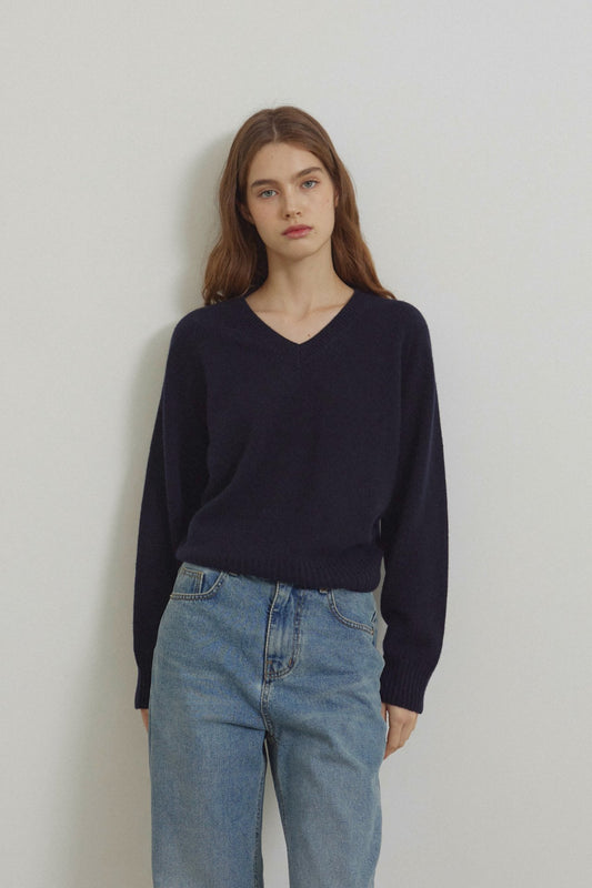 navy即納 Cashmere V knit-4col