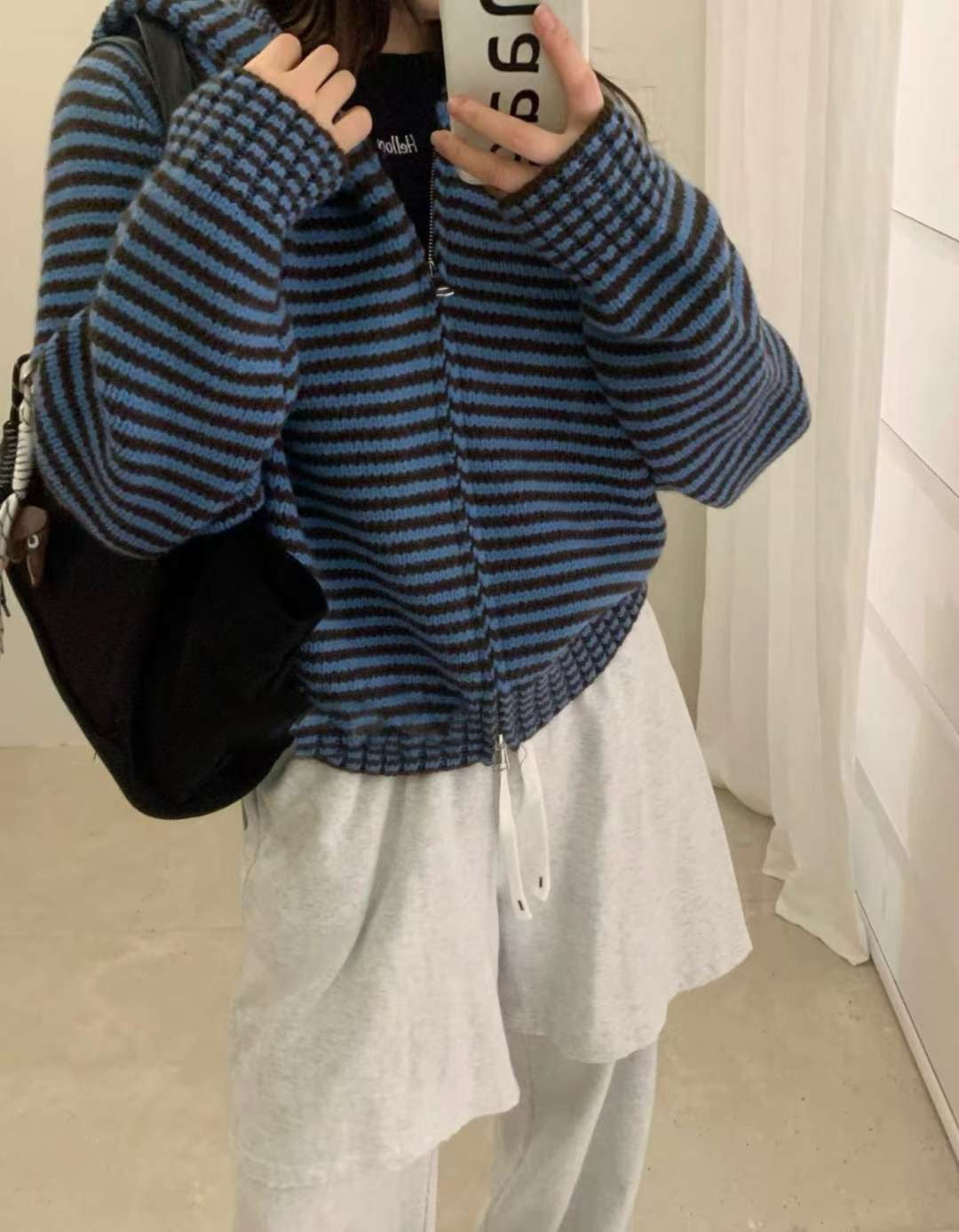 Stripe hood zip up-3col