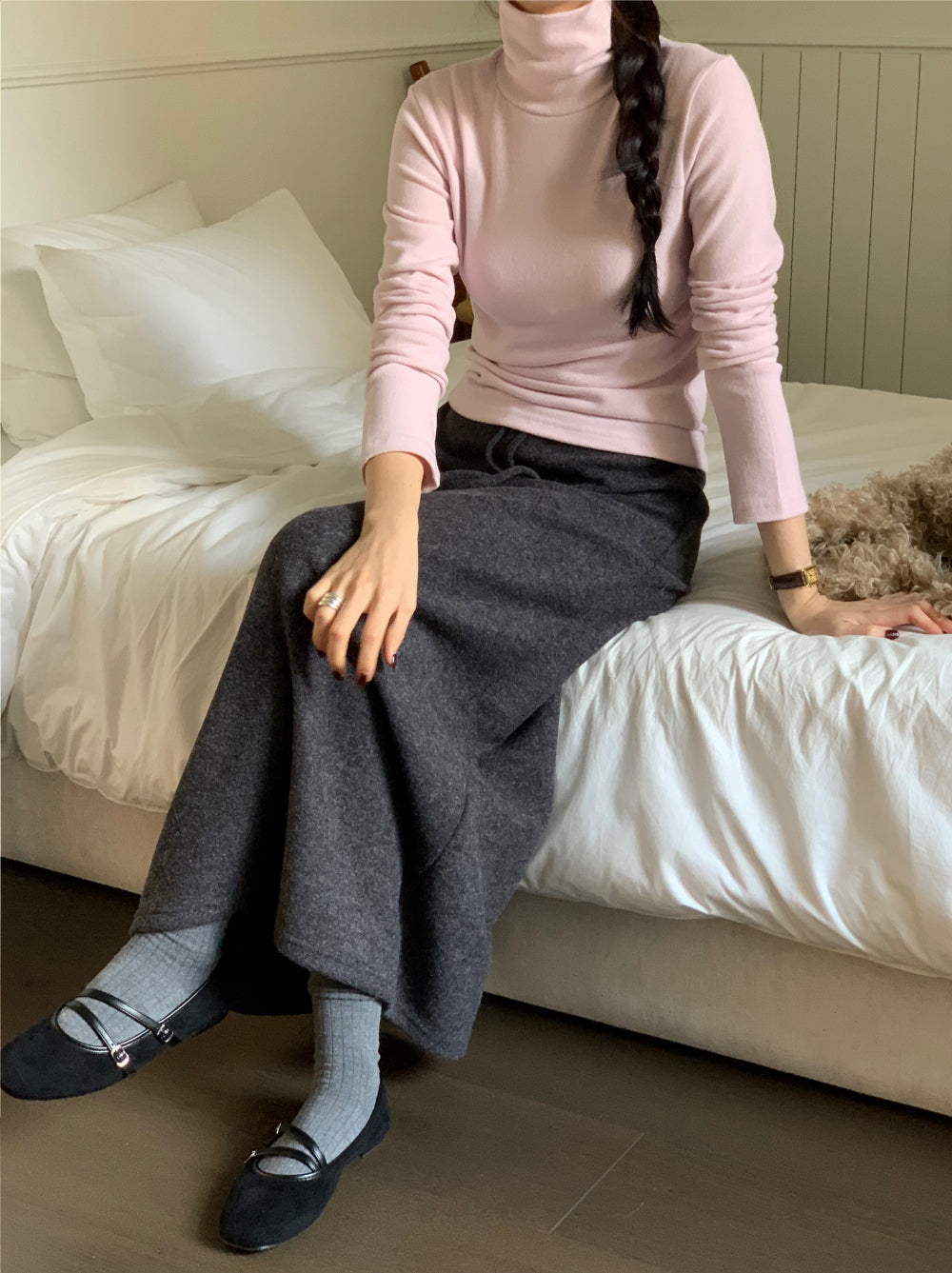 wool maxi skirt-3col