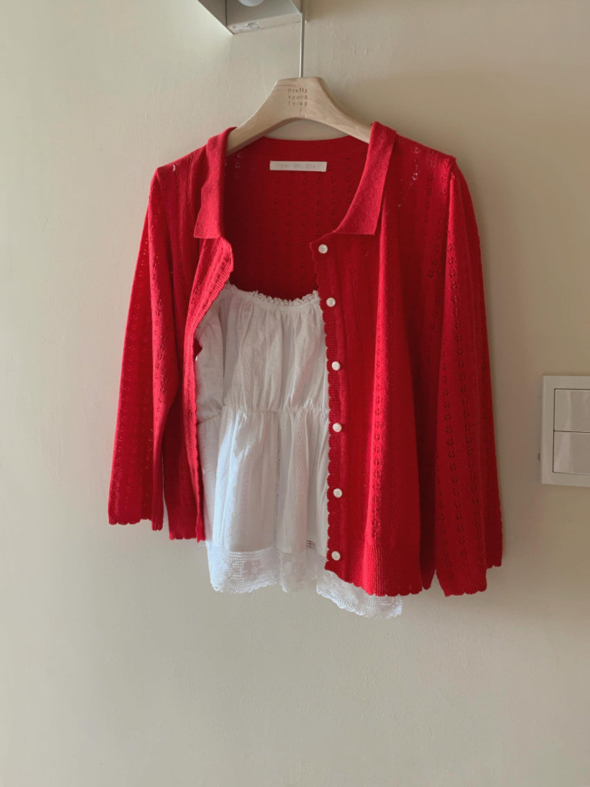 navy即納 French wave cardigan-3col