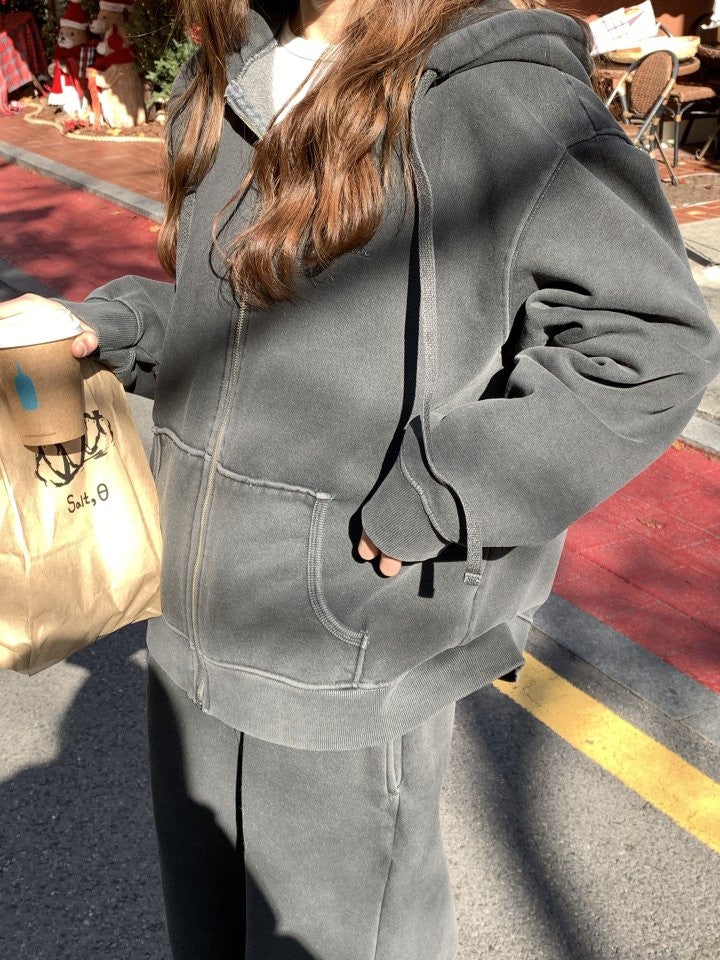 pigment fleece dying hood zip up&pants