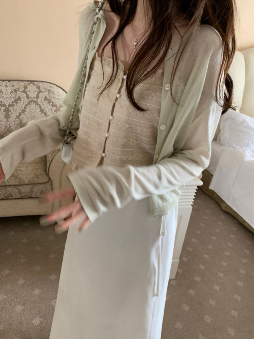linen round cardigan-5col