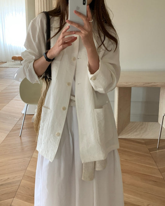 Chole linen single half jacket-2col