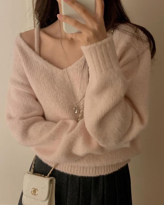 Banny v neck knit&Bustier-3col