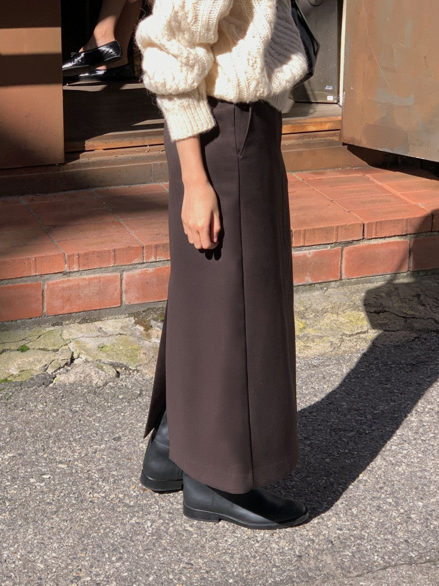 Rumi back banding wool midi skirt-2col