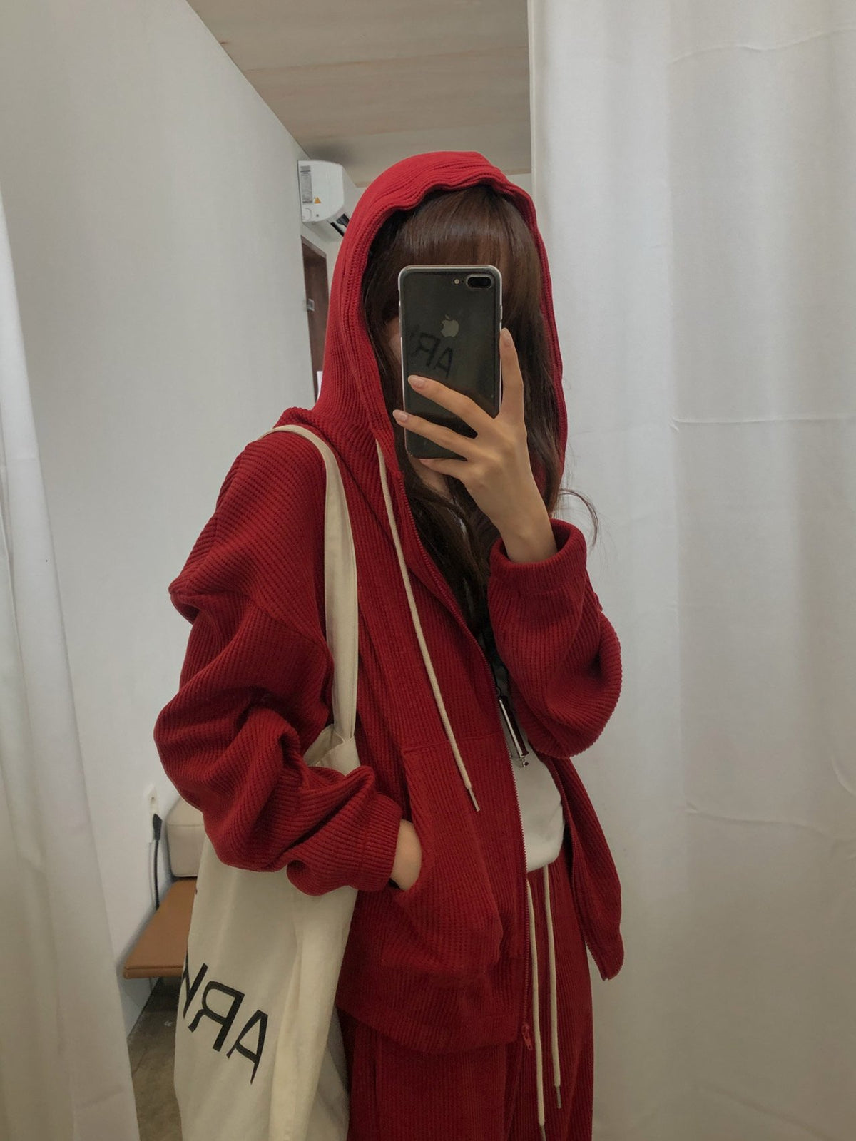 waffle hooded zip-up&pants-3col