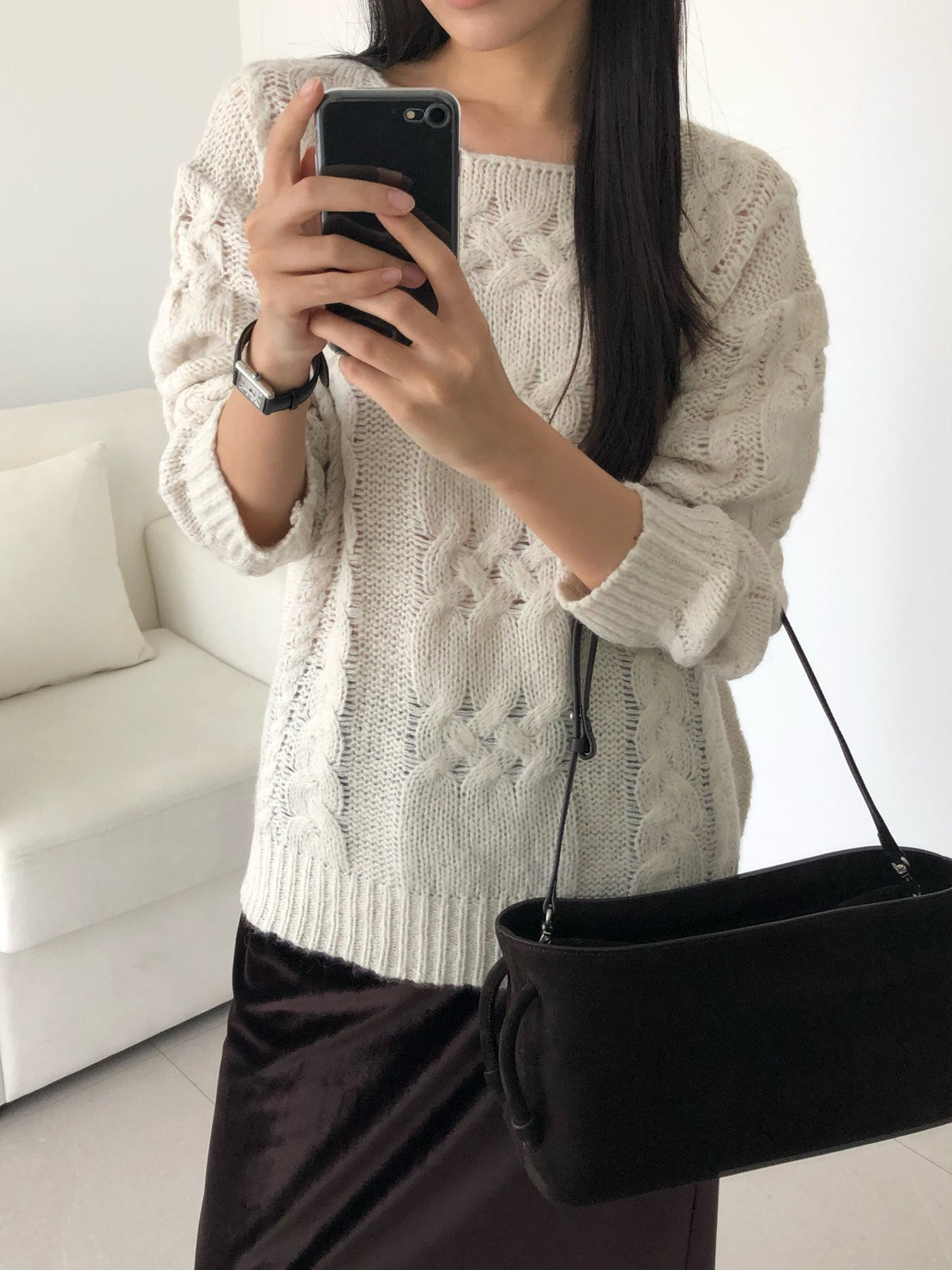 mohair cable knit-2col
