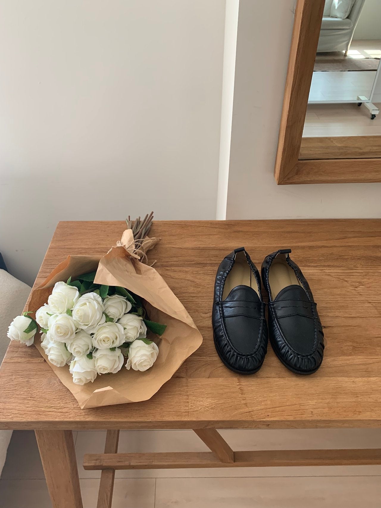 Black Shirred Classic Loafers