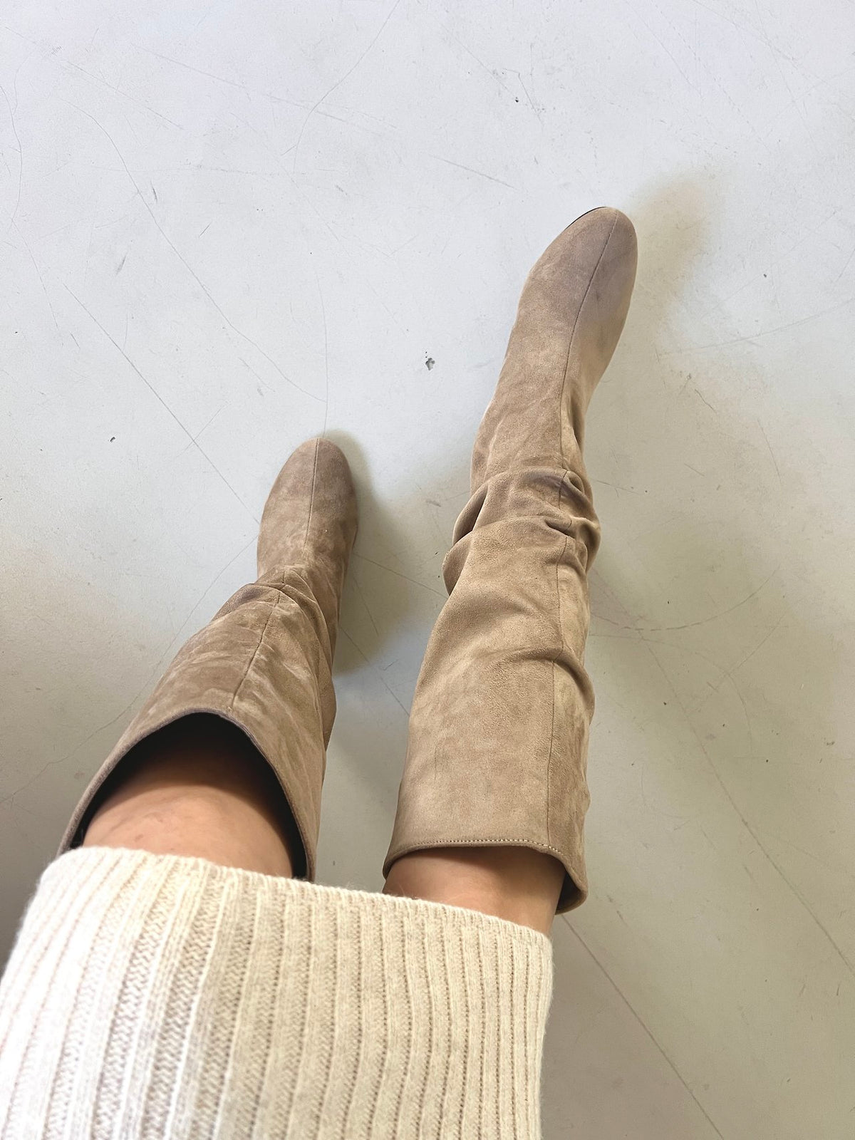 7cm Suede Wrinkle Long Boots-3col