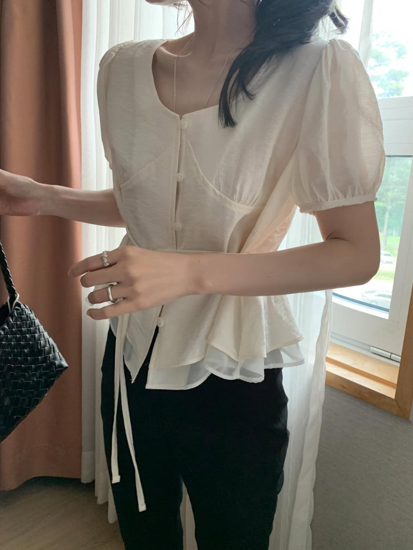 half rumi shirring blouse-3col